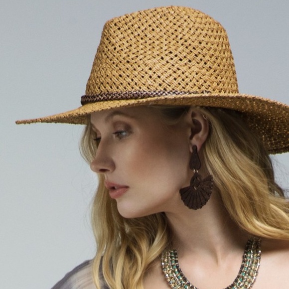 Accessories - SOLD OUT Cappuccino Wider Brim Woven Braid Accent Panama Women's Summer Hat